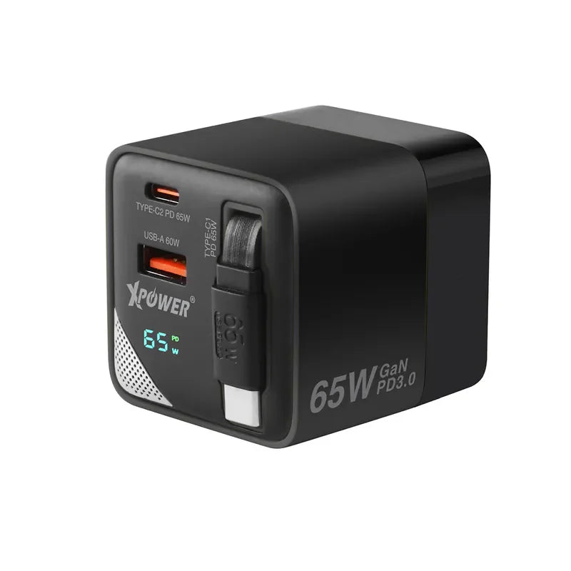 XPower 65W GaN 3in1 Desktop Charger - Black - Tashqila XPower 65W GaN 3in1 Desktop Charger - Black - Tashqila